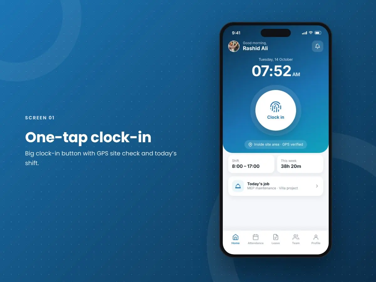 Clarlo Time Attendance: One-tap clock-in