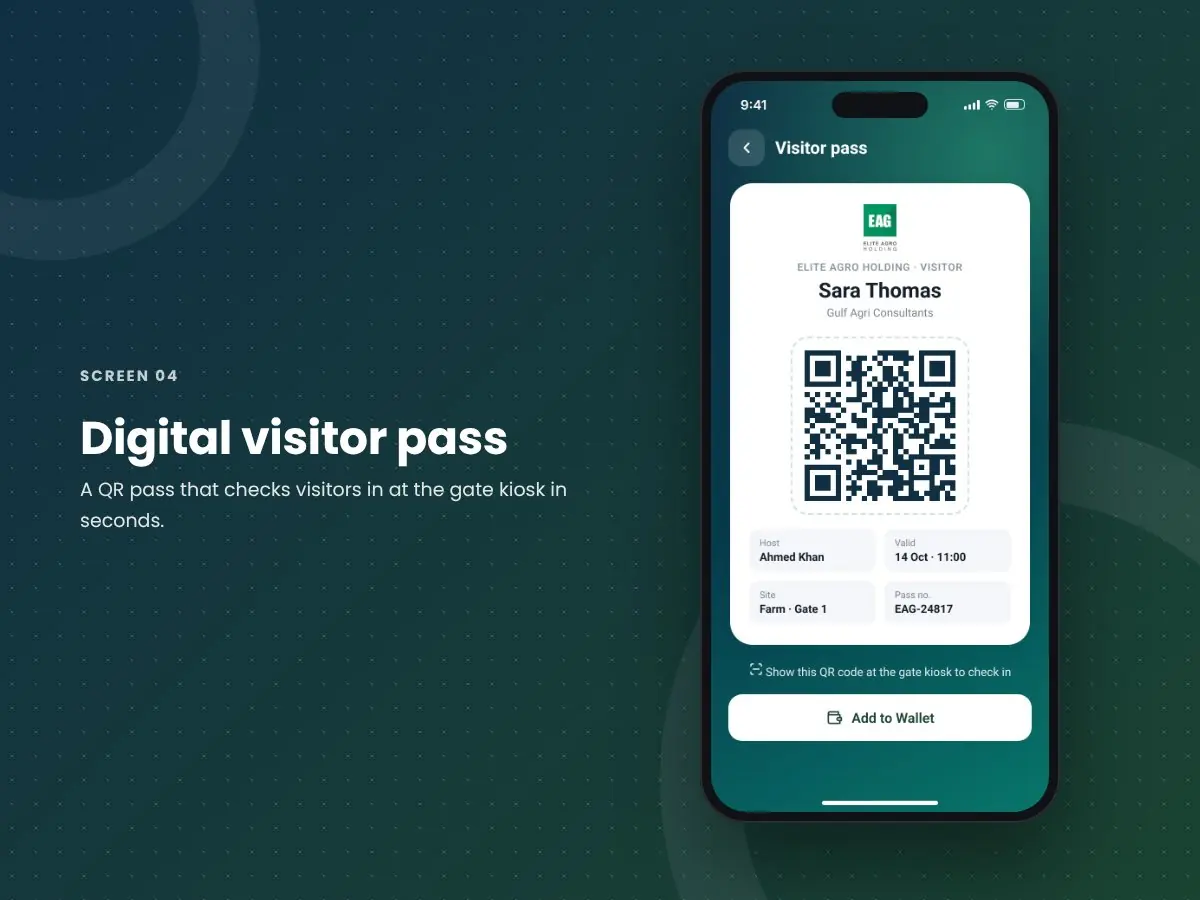 Elite Agro Holding VMS: Digital visitor pass