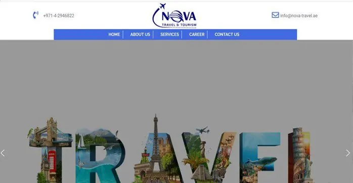 NOVA Travel & Tourism website home page designed by Zapio