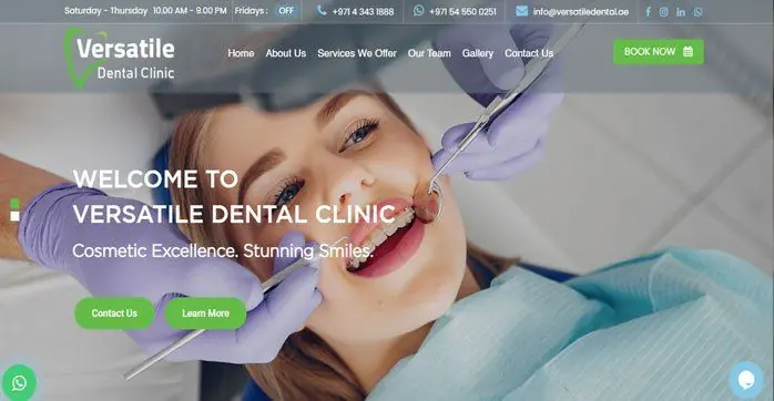 Versatile Dental Clinic website home page designed by Zapio