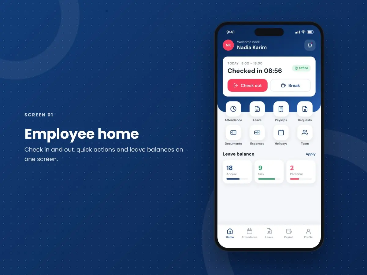 Zapio HRMS App: Employee home