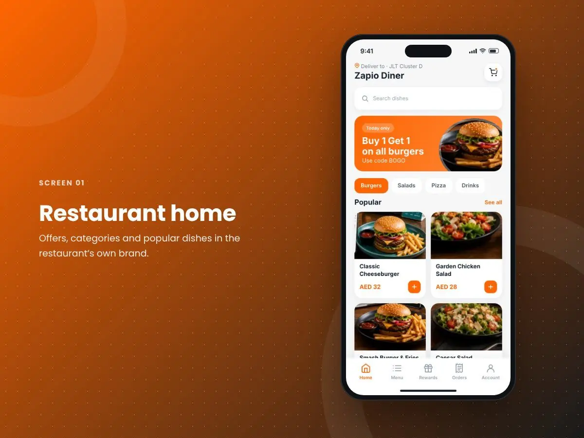 Zapio Menu App: Restaurant home