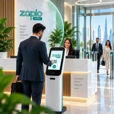 Zapio VMS App: Zapio VMS kiosk at a Dubai reception