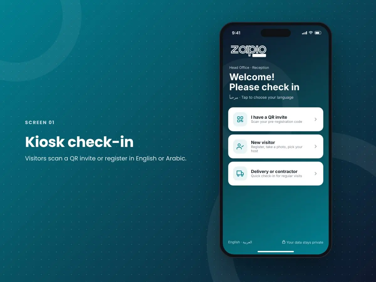 Zapio VMS App: Kiosk check-in