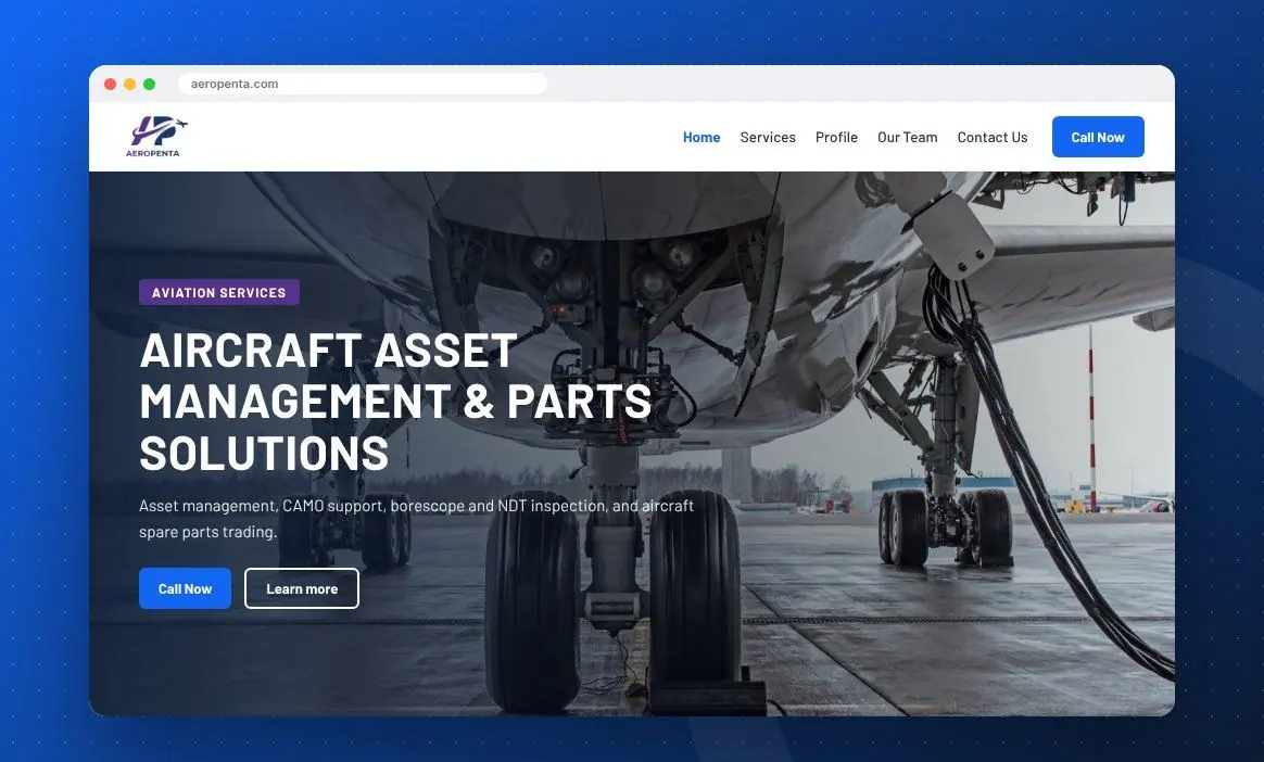 AEROPENTA website by Zapio