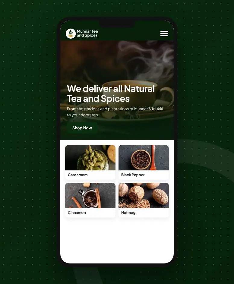 Munnar Tea & Spices website design by Zapio