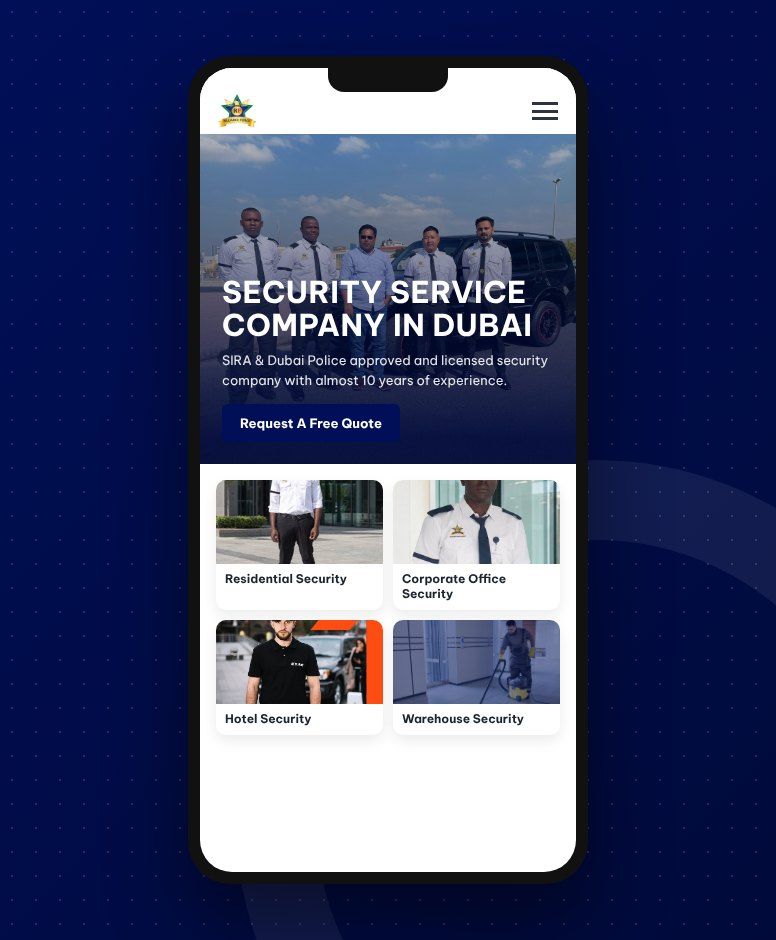 Reliance Force Security website on a mobile phone