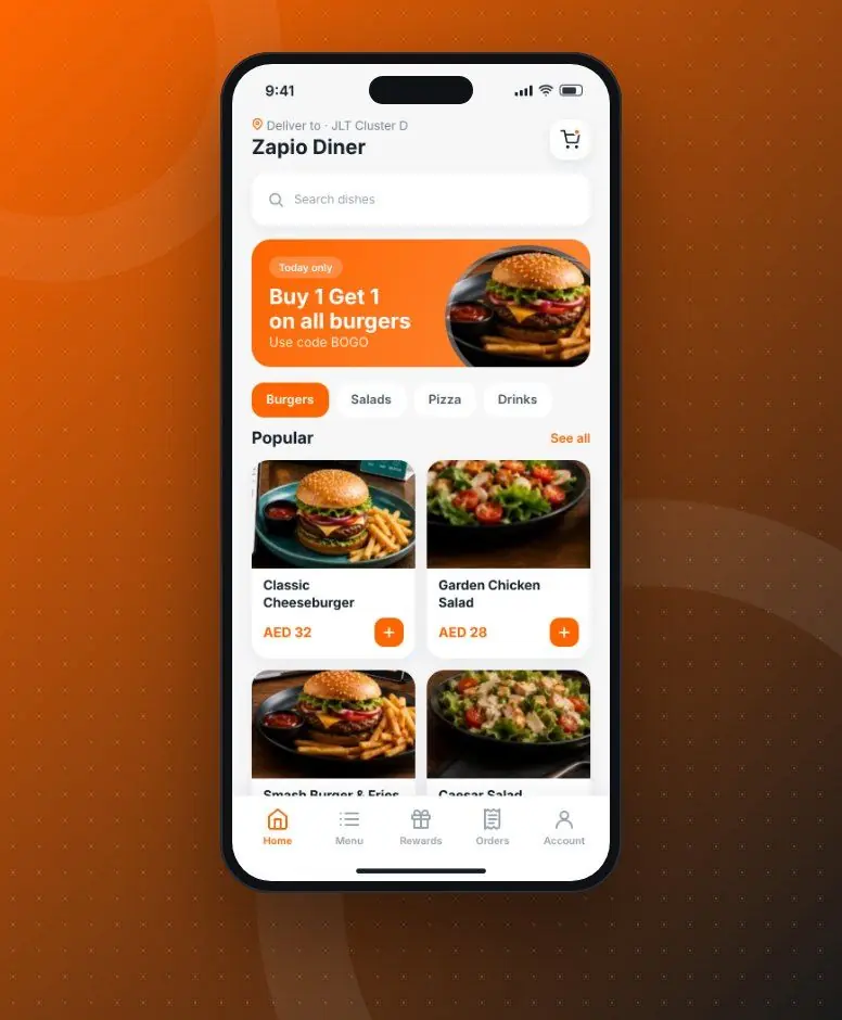 Zapio Menu App app on a mobile phone